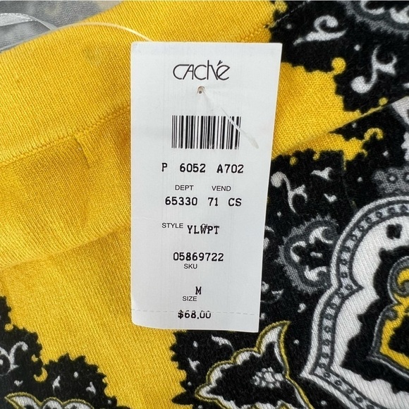 Caché Yellow Black Geometric Skinny Mini Skirt Size Medium Women’s - Picture 4 of 5